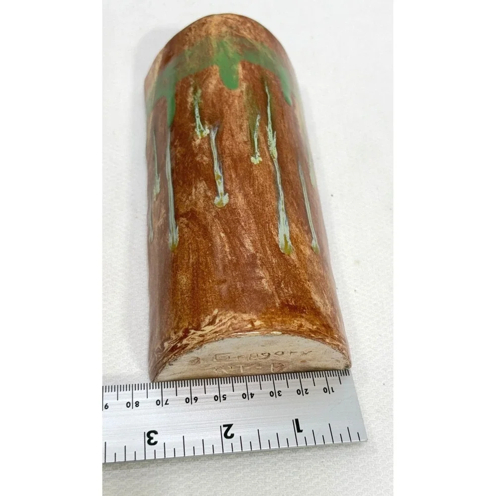 B. Gregory Handcrafted Studio Pottery Drip Glaze Ceramic Wall Pocket Vase Brown